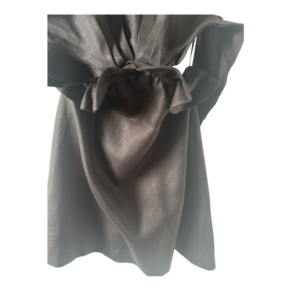 Zimmermann Postcard Linen Ruffled Tie-Back Black Mini Dress, 1/S - Picture 6 of 8